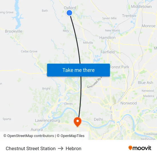 Chestnut Street Station to Hebron map