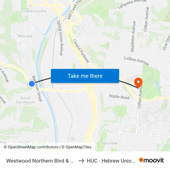 Westwood Northern Blvd & Moosewood to HUC - Hebrew Union College map