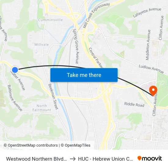 Westwood Northern Blvd 1961 to HUC - Hebrew Union College map