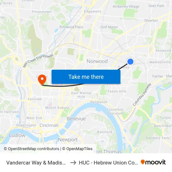 Vandercar Way & Madison Rd to HUC - Hebrew Union College map
