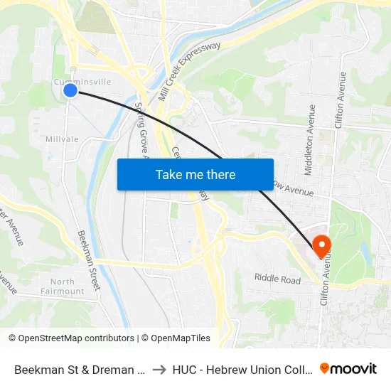 Beekman St & Dreman Ave to HUC - Hebrew Union College map