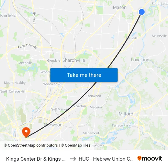 Kings Center Dr & Kings Mill Rd to HUC - Hebrew Union College map