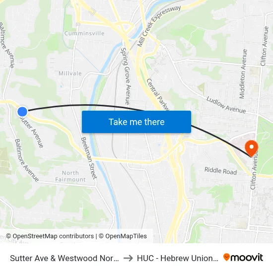 Sutter Ave & Westwood Northern Blvd to HUC - Hebrew Union College map