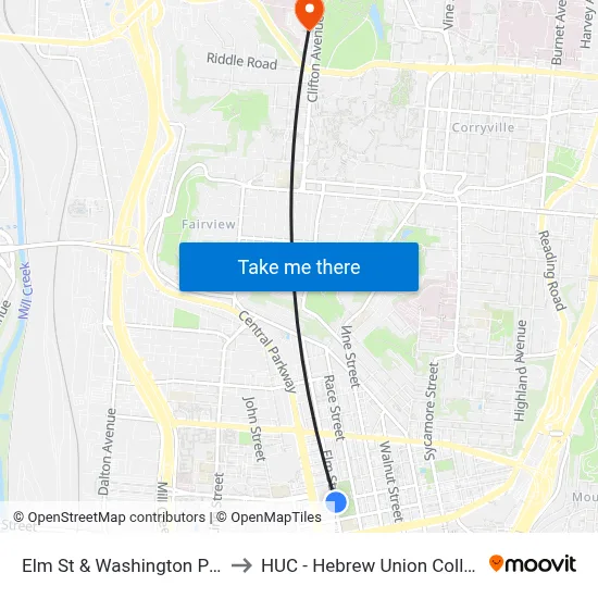 Elm St & Washington Park to HUC - Hebrew Union College map