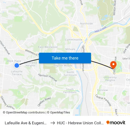 Lafeuille Ave & Eugenie Ln to HUC - Hebrew Union College map