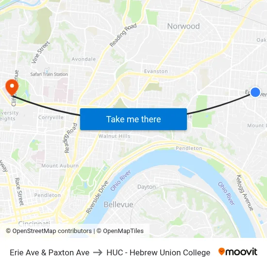 Erie Ave & Paxton Ave to HUC - Hebrew Union College map