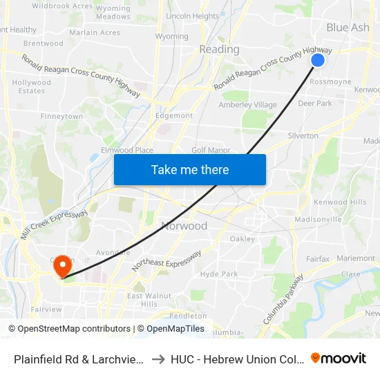 Plainfield Rd & Larchview Dr to HUC - Hebrew Union College map