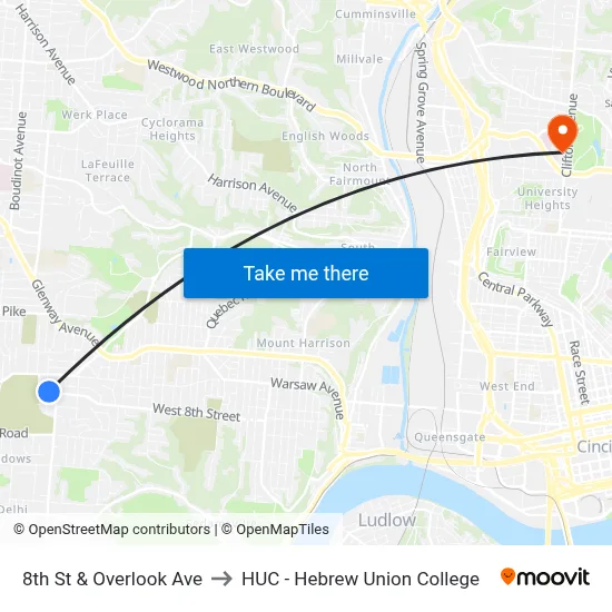8th St & Overlook Ave to HUC - Hebrew Union College map