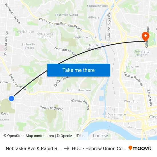 Nebraska Ave & Rapid Run Dr to HUC - Hebrew Union College map