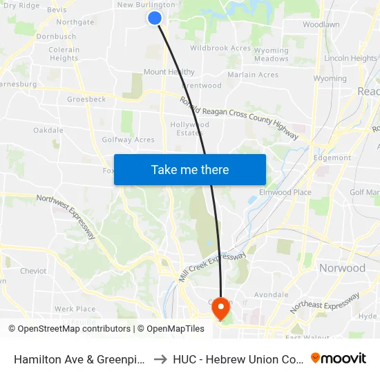 Hamilton Ave & Greenpine Dr to HUC - Hebrew Union College map