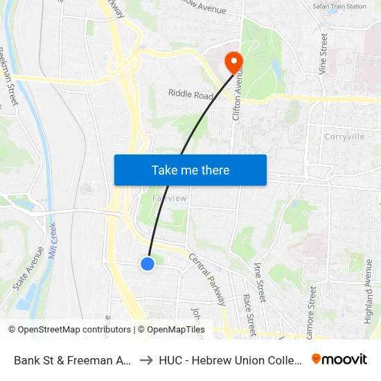 Bank St & Freeman Ave to HUC - Hebrew Union College map
