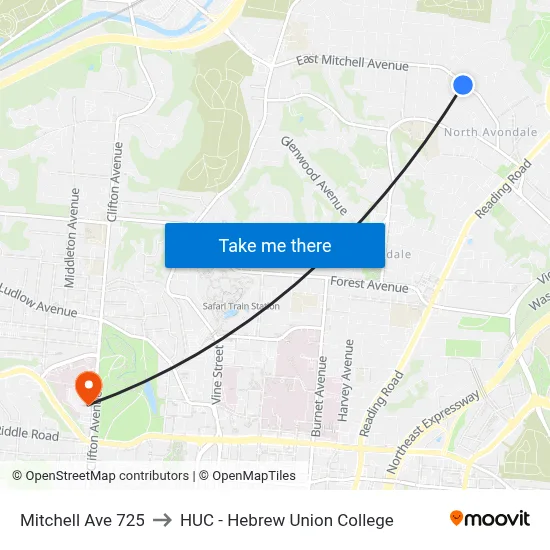 Mitchell Ave 725 to HUC - Hebrew Union College map
