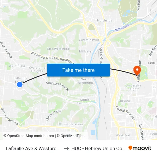 Lafeuille Ave & Westbrook Dr to HUC - Hebrew Union College map
