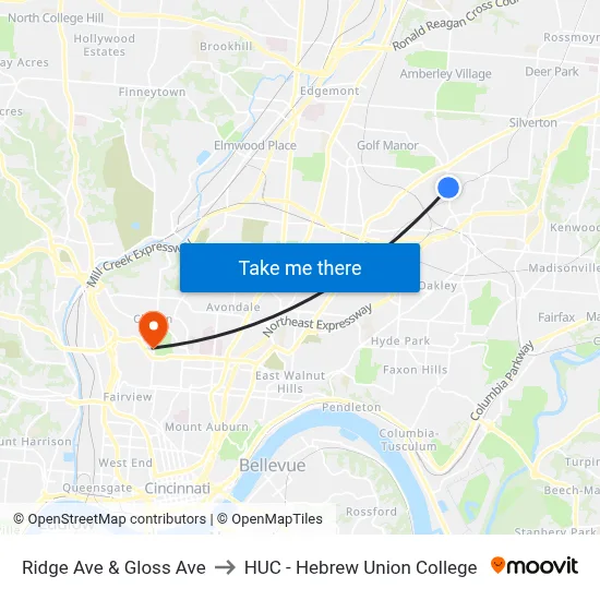 Ridge Ave & Gloss Ave to HUC - Hebrew Union College map
