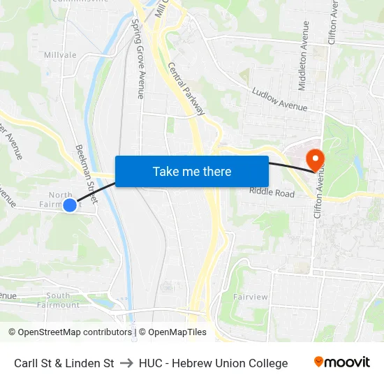 Carll St & Linden St to HUC - Hebrew Union College map