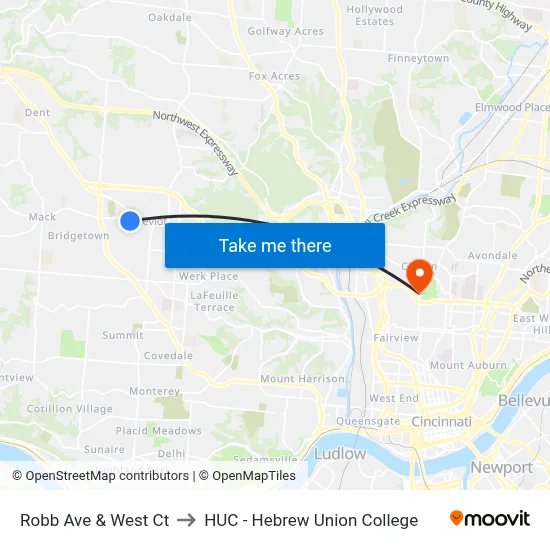 Robb Ave & West Ct to HUC - Hebrew Union College map