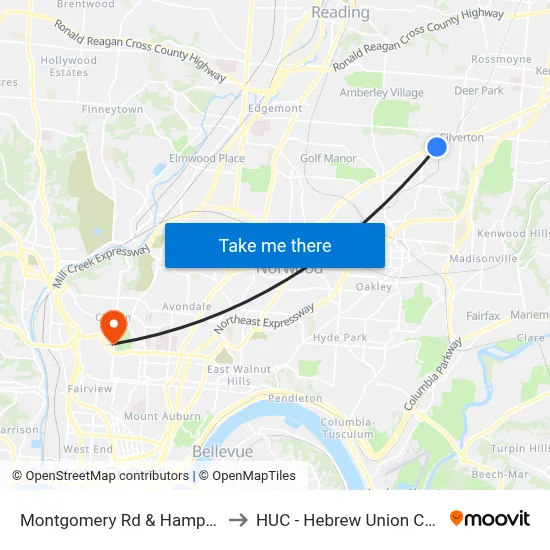 Montgomery Rd & Hampton Dr to HUC - Hebrew Union College map