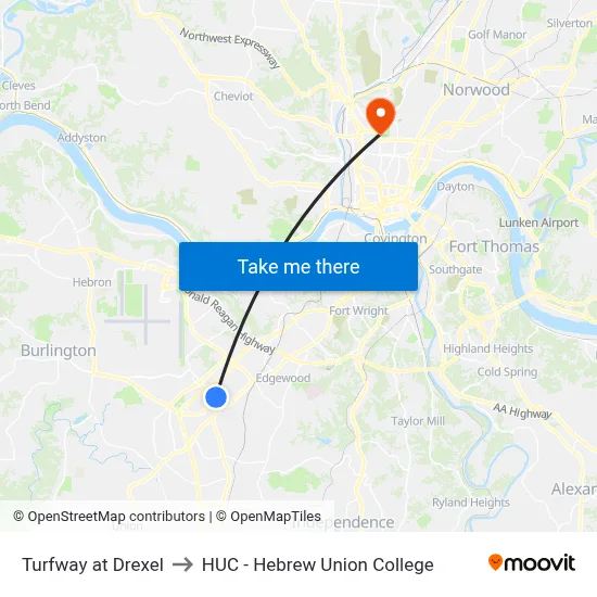 Turfway at Drexel to HUC - Hebrew Union College map