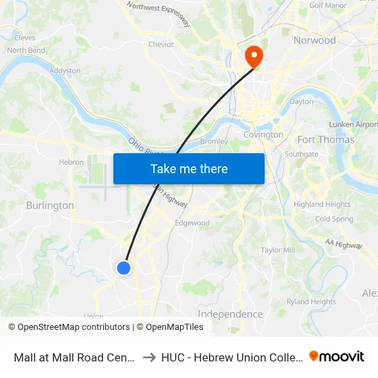Mall at Mall Road Center to HUC - Hebrew Union College map