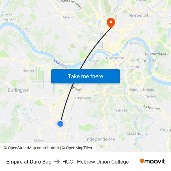 Empire at Duro Bag to HUC - Hebrew Union College map