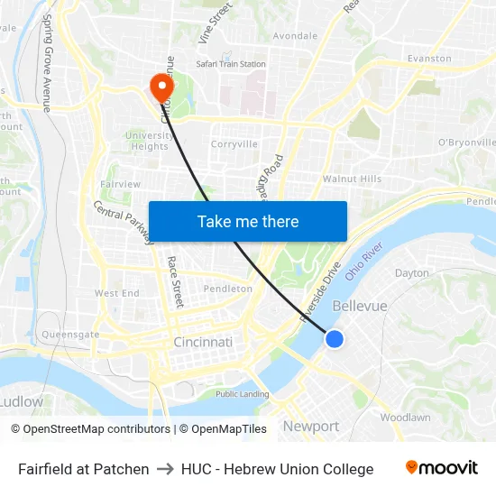 Fairfield at Patchen to HUC - Hebrew Union College map
