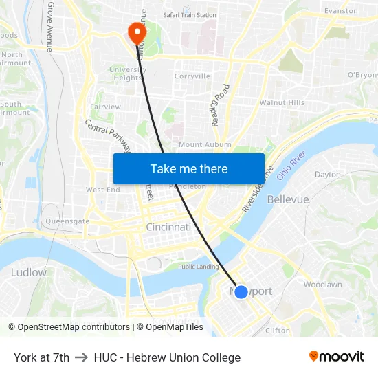 York at 7th to HUC - Hebrew Union College map