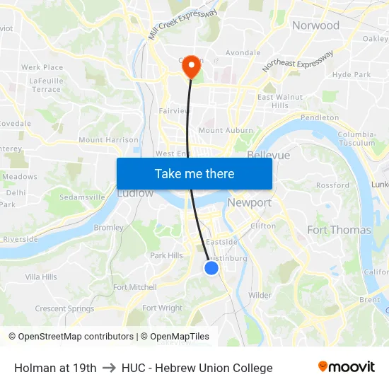 Holman at 19th to HUC - Hebrew Union College map