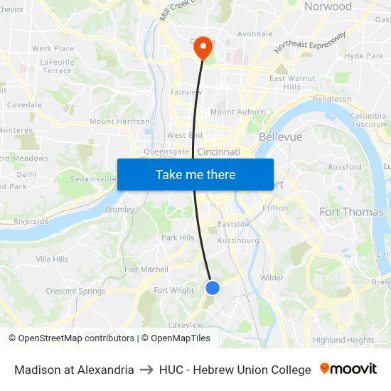 Madison at Alexandria to HUC - Hebrew Union College map