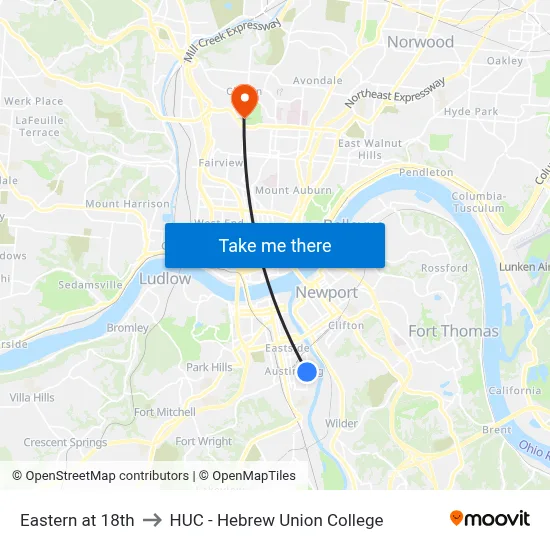 Eastern at 18th to HUC - Hebrew Union College map