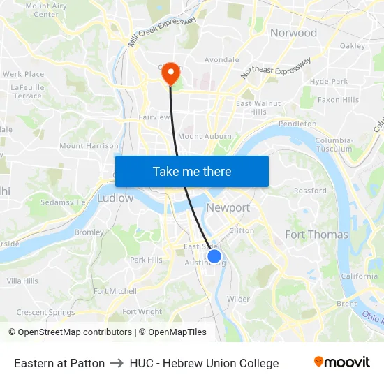 Eastern at Patton to HUC - Hebrew Union College map