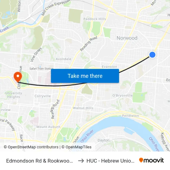 Edmondson Rd & Rookwood Commons to HUC - Hebrew Union College map