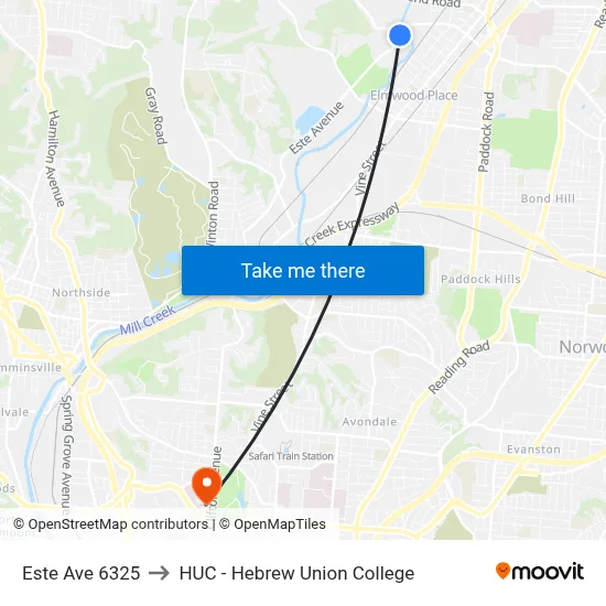 Este Ave 6325 to HUC - Hebrew Union College map
