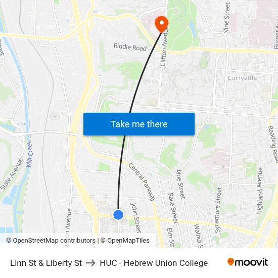 Linn St & Liberty St to HUC - Hebrew Union College map