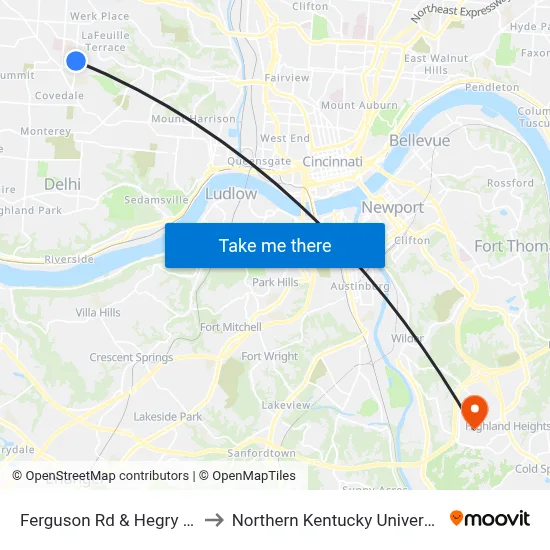 Ferguson Rd & Hegry Cir to Northern Kentucky University map