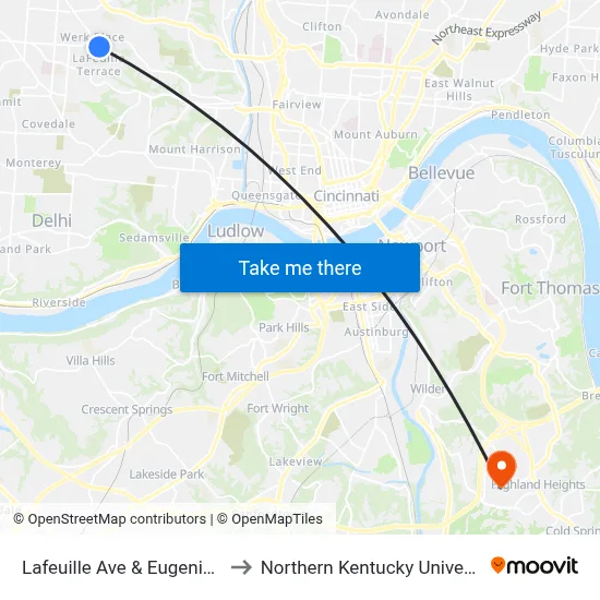 Lafeuille Ave & Eugenie Ln to Northern Kentucky University map