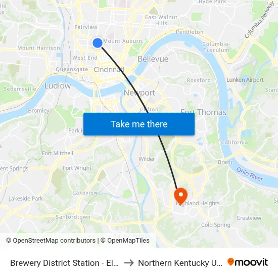 Brewery District Station - Elm & Henry to Northern Kentucky University map
