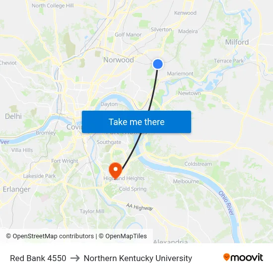 Red Bank 4550 to Northern Kentucky University map