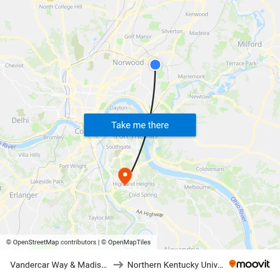 Vandercar Way & Madison Rd to Northern Kentucky University map
