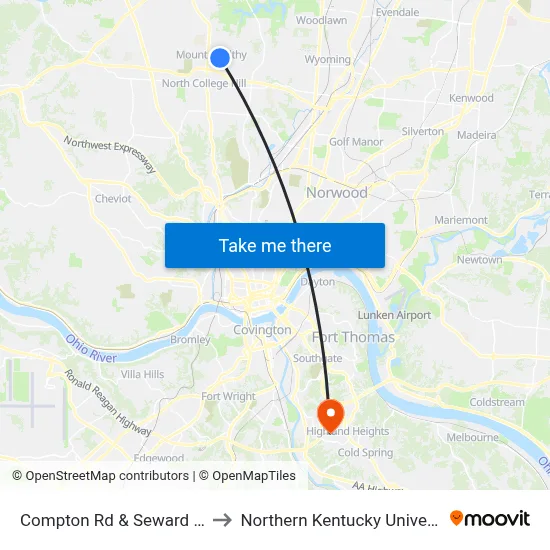 Compton Rd & Seward Ave to Northern Kentucky University map