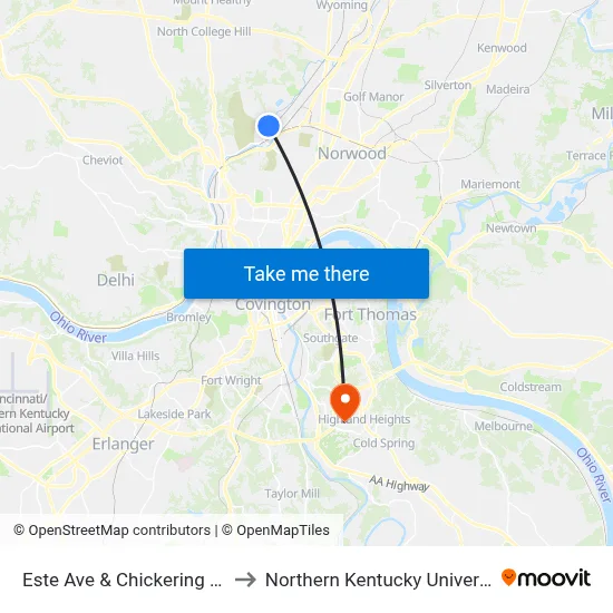 Este Ave & Chickering Ave to Northern Kentucky University map