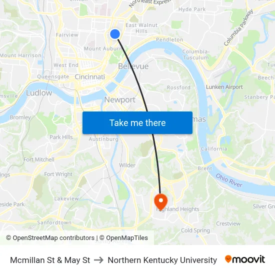 Mcmillan St & May St to Northern Kentucky University map