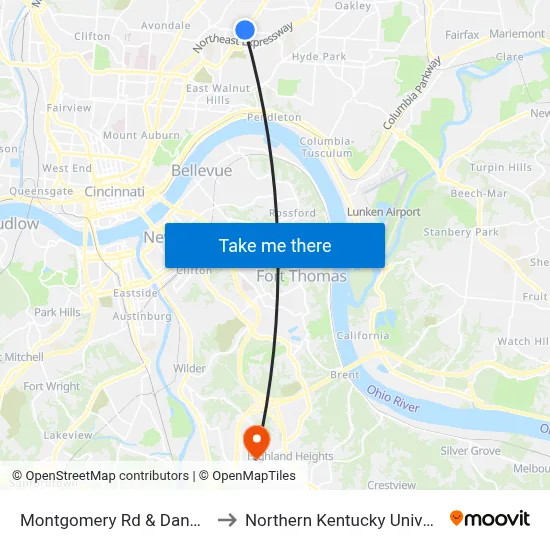 Montgomery Rd & Dana Ave to Northern Kentucky University map