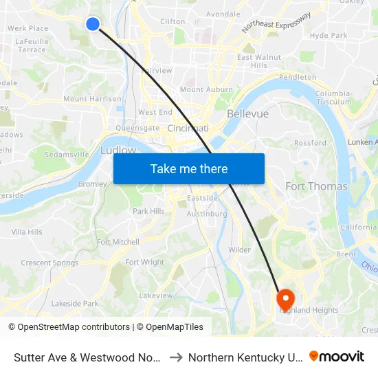 Sutter Ave & Westwood Northern Blvd to Northern Kentucky University map