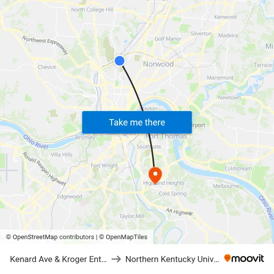 Kenard Ave & Kroger Entrance to Northern Kentucky University map