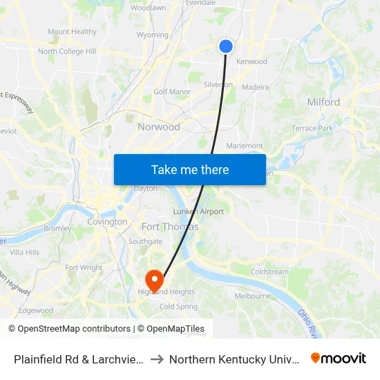 Plainfield Rd & Larchview Dr to Northern Kentucky University map