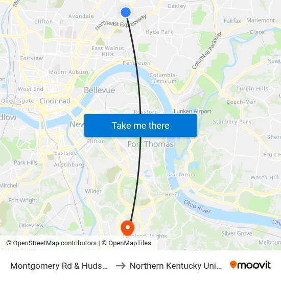 Montgomery Rd & Hudson Ave to Northern Kentucky University map