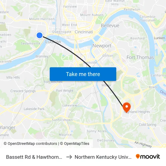 Bassett Rd & Hawthorne Ave to Northern Kentucky University map