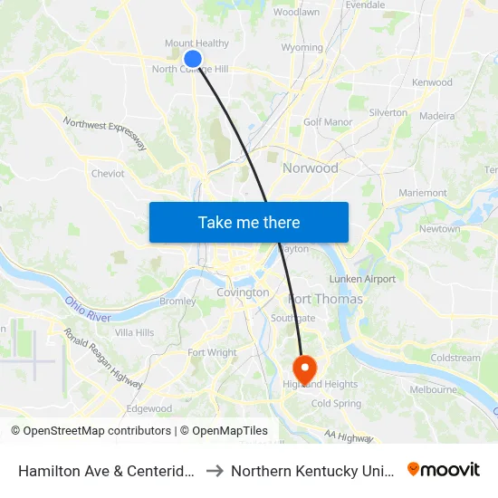 Hamilton Ave & Centeridge Ave to Northern Kentucky University map