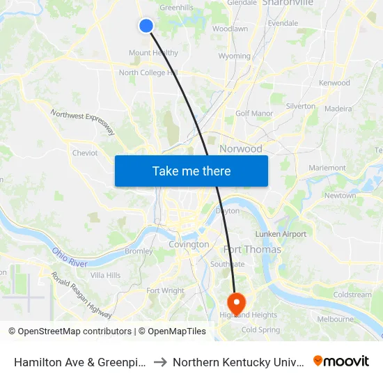 Hamilton Ave & Greenpine Dr to Northern Kentucky University map