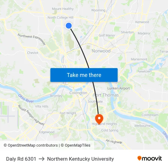 Daly Rd 6301 to Northern Kentucky University map